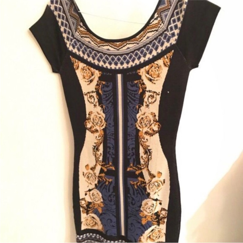 MOVING SALE Floral Patterned Dress with Blue and Black Accents
